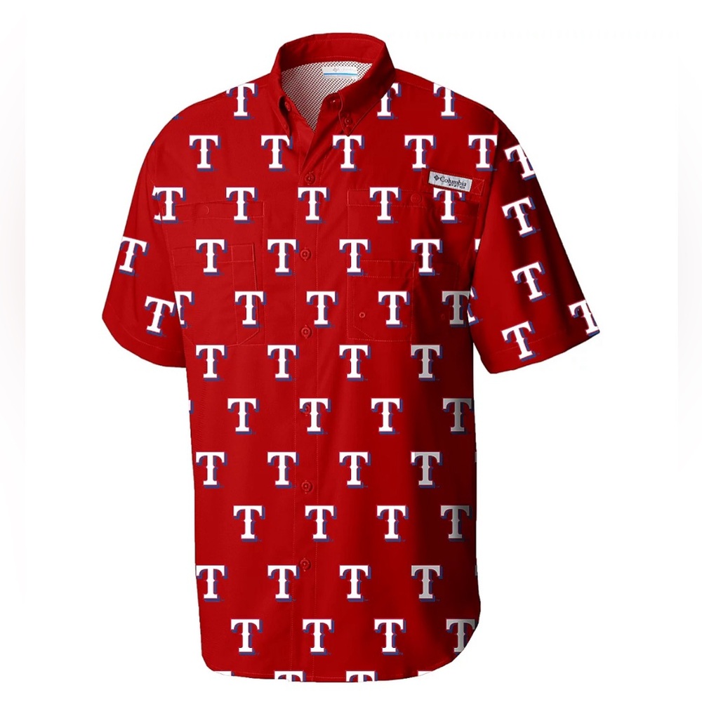 NWT Columbia Sportswear Men's Texas Rangers Sublimation Tamiami Shirt RED